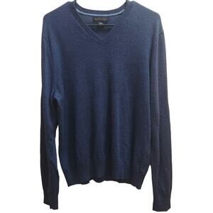 BANANA REPUBLIC 100% MERINO WOOL mens v-neck sweater size large blue